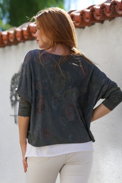 Chiccy Italian Anthracite Pool Neck Long Sleeve Patterned Thin Two-Piece Set Sleeveless Combed Cotton Knitwear Blouse 70 60