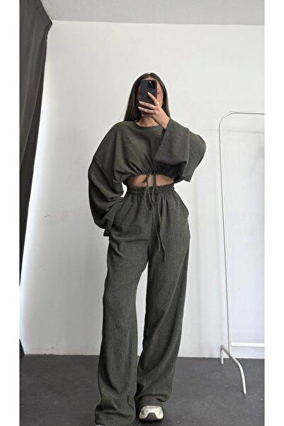 nona butik Ellish Waist Drawstring Suit - Khaki