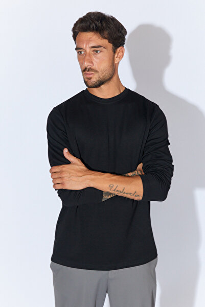 Manche Bisiklet Yaka Regular Fit Basic T-Shirt - Siyah | MEW221705-01