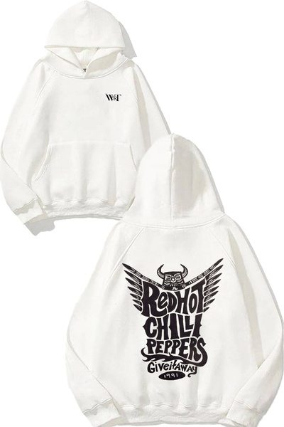 THEWERT Hanorac alb cu glugă cu imprimeu pe spate Red Hot Chili Peppers 1 Design