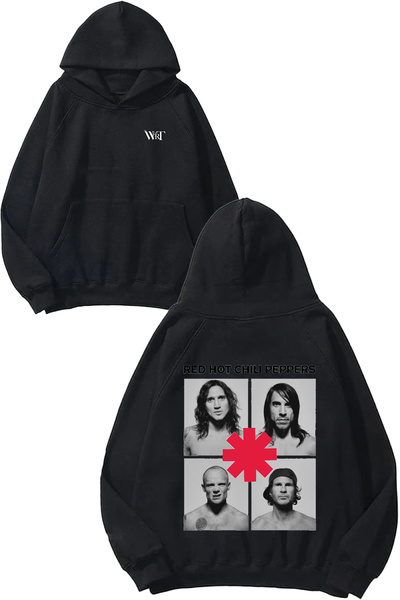 THEWERT Red Hot Chili Peppers 6 Design Back Printed Black Hooded Sweatshirt