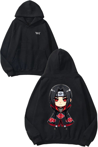 THEWERT Uchiha Itachi Naruto 4 Design Back Printed Black Hooded Sweatshirt