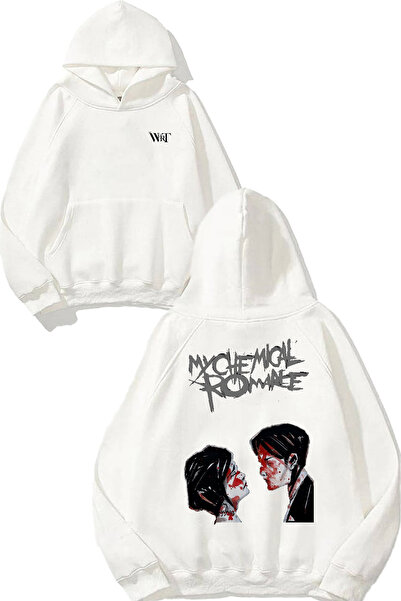 THEWERT Hanorac alb cu glugă cu imprimeu pe spate My Chemical Romance 2 Design