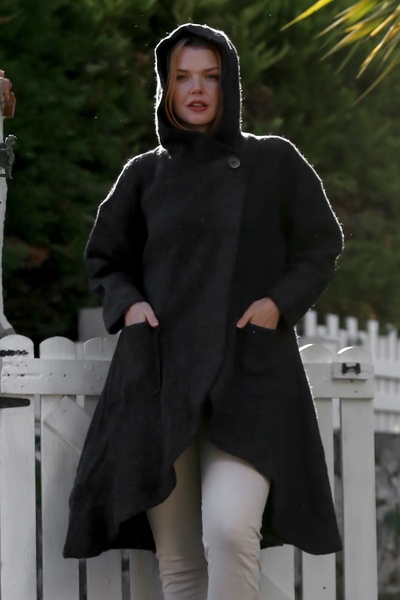 Chiccy Italian Anthracite Hooded Long Sleeve Collar Closure Buttoned Pocketed Cashmere Oversize Woven Coat 90 70