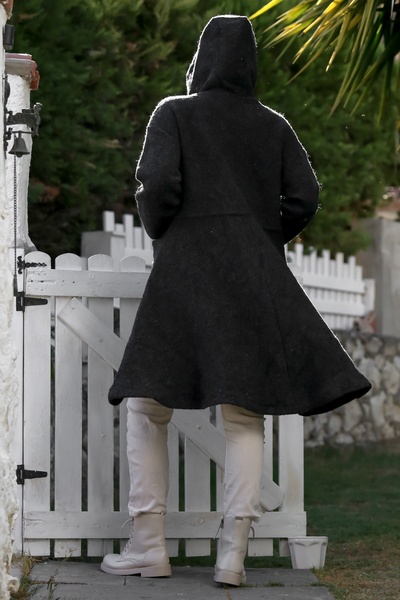 Chiccy Italian Anthracite Hooded Long Sleeve Collar Closure Buttoned Pocketed Cashmere Oversize Woven Coat 90 70