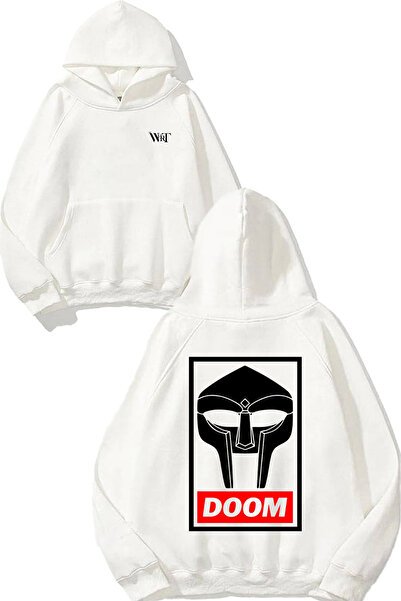 THEWERT Mf Doom 8 Design Back Printed White Hooded Sweatshirt