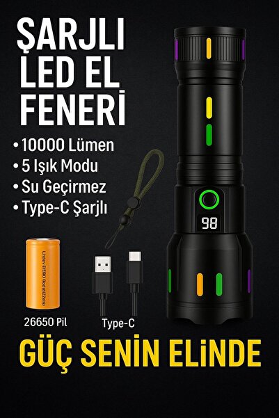 FAVBOX Profesyonel Ultra Parlak Su Geçirmez Zoomlu Güçlü 50w 10000 Lümen Şarj...