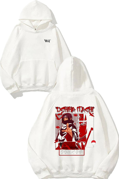 THEWERT Uchiha Itachi Naruto 2 Design Back Printed White Hooded Sweatshirt