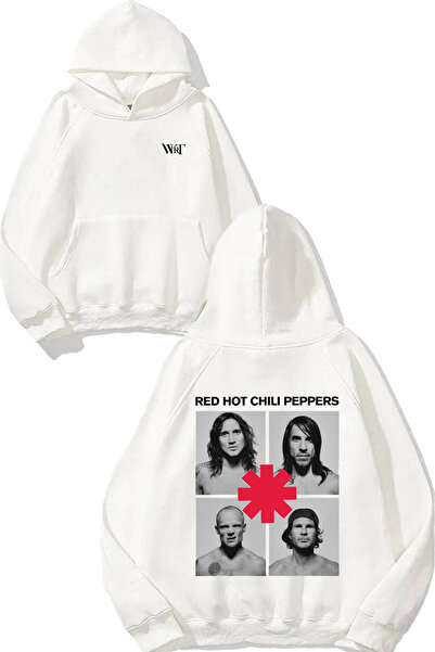THEWERT Red Hot Chili Peppers 6 Design Back Printed White Hooded Sweatshirt