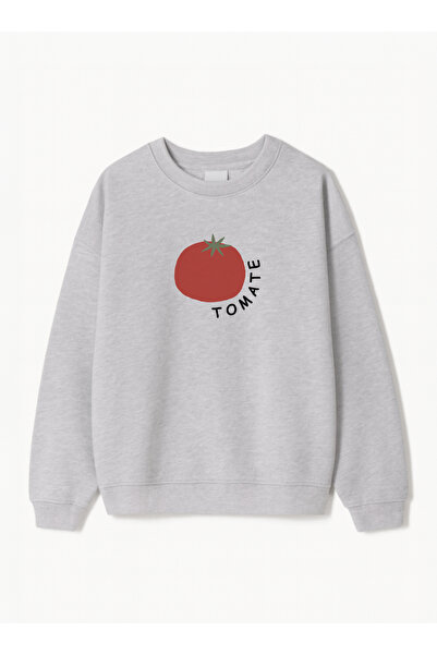 Disante Women's Oversize Fit Sweatshirt with Tomato Print – Crew Neck, 3 Thread Fleece