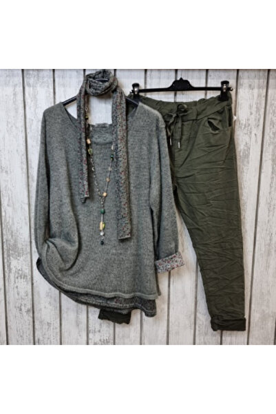 pudubutik Double Layered Italian Mohair Sweater Khaki