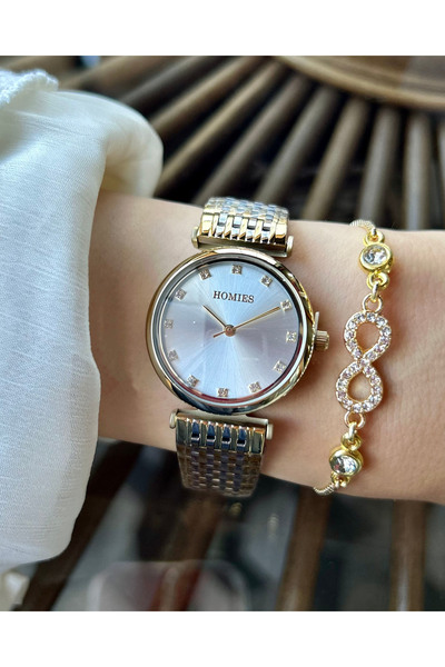 Homies Women's Steel Wristwatch Gold Color