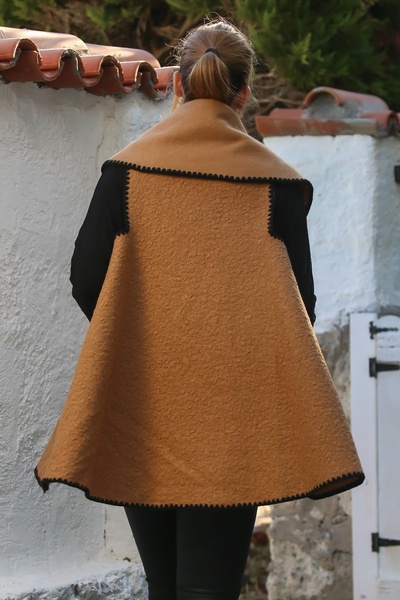 Chiccy Italian Tan Shawl Collar Sleeveless No Closure No Pockets Shepherd Stitching Cashmere Oversized Woven Vest 70 70