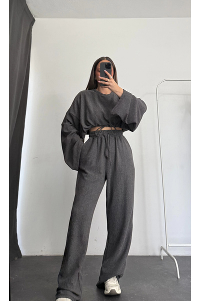 nona butik Ellish Waist Drawstring Suit - Anthracite