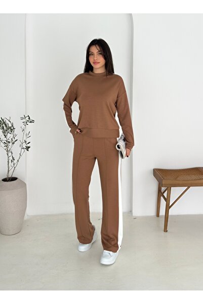 fiolin Σετ αθλητικής φόρμας Modal Fabric με λωρίδες στο πλάι Milky Brown