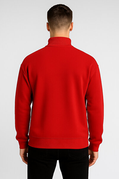 trendgar Red Stand Collar Half Zipper Plain Sweater