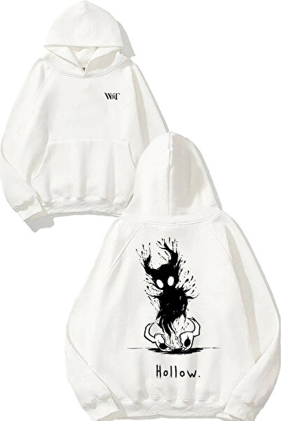 THEWERT Hollow Knight 2 Design Back Printed White Hooded Sweatshirt