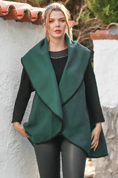 Chiccy Italian Green Shawl Collar Sleeveless No Closure No Pockets Shepherd Stitching Cashmere Oversized Woven Vest 70 70