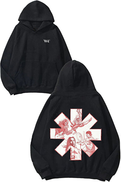 THEWERT Red Hot Chili Peppers 7 Design Back Printed Black Hooded Sweatshirt