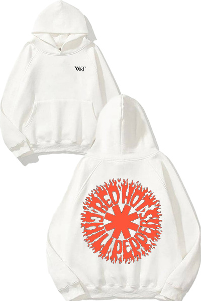 THEWERT Hanorac alb cu glugă cu imprimeu pe spate Red Hot Chili Peppers 3 Design