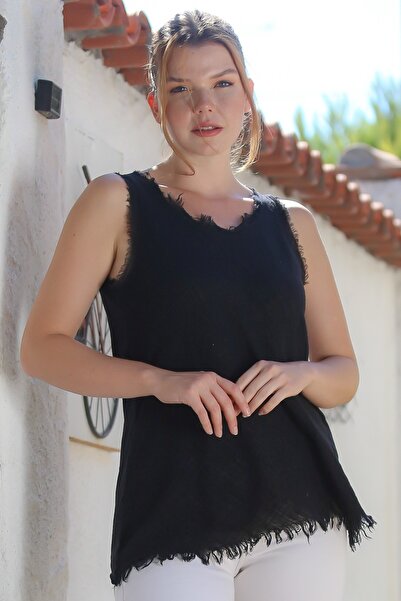 Chiccy Μαύρη μπλούζα από οργανικό βαμβάκι, αμάνικη, λεπτή, που πλένεται και ράβεται, μακριά υφαντή μπλούζα 78 60