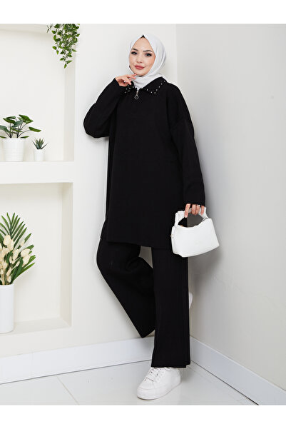 MY QILAM Γυναικείο Σετ Χιτζάμπ με φερμουάρ, Πέρλες Λεπτομερείς ΠλεκτέςΠλεκτέ