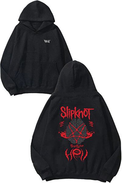 THEWERT Slipknot Rock Music 8 Design Back Printed Black Hooded Sweatshirt