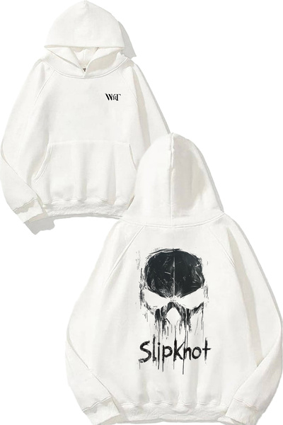 THEWERT Slipknot Rock Music 11 Design Back Printed White Hooded Sweatshirt