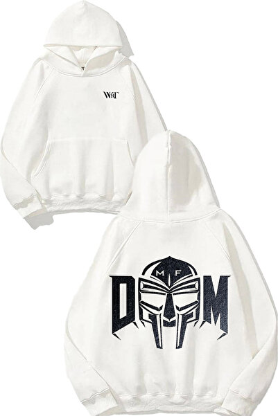 THEWERT Mf Doom 3 Design Back Printed White Hooded Sweatshirt