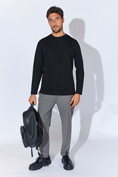 Manche Bisiklet Yaka Regular Fit Basic T-Shirt - Siyah | MEW221705-01