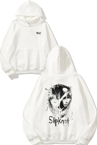 THEWERT Hanorac alb cu glugă cu imprimeu pe spate Slipknot Rock Music 13 Design