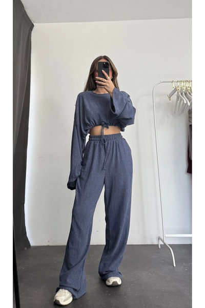 nona butik Ellish Waist Drawstring Suit - Navy Blue