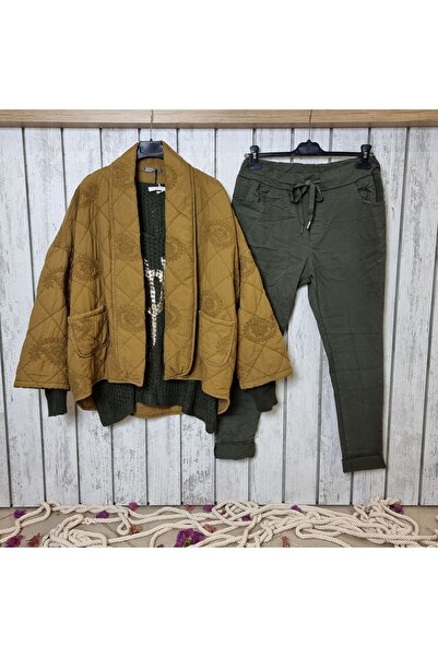 pudubutik Oversize Thick Knitted Openwork Sweater Italian Khaki