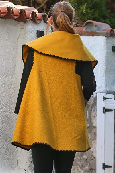 Chiccy Italian Mustard Shawl Collar Sleeveless No Closure No Pockets Shepherd Stitching Cashmere Oversized Woven Vest 70 70