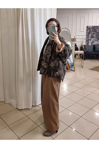 pudubutik Desenli Kimono Mont Kahverengi