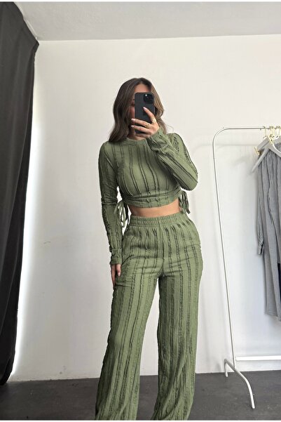 nona butik Janna Shirred Suit - Green