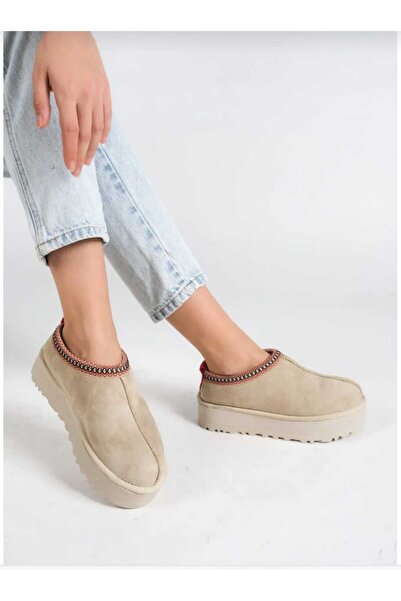 SUDE AYAKKABI Sude Thick Sole Home Shoes with Fur Inside & Suede Slippers