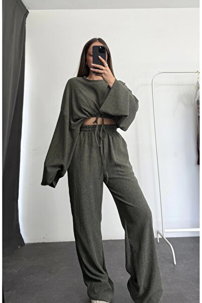nona butik Ellish Waist Drawstring Suit - Khaki