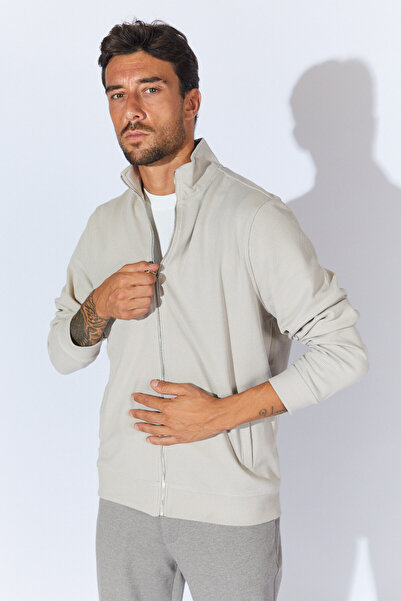 Manche Fitilli Balıkçı Yaka Fermuarlı Cepli Hırka - Taş | MEW224994-01