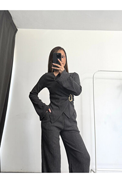 nona butik Double-Breasted Buckle Suit - Anthracite