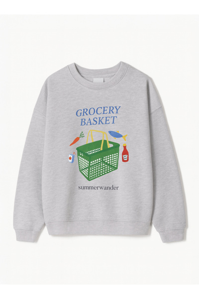Disante Γυναικείο φούτερ Oversize Fit με στάμπα Grocery Basket – Crew Neck, 3...
