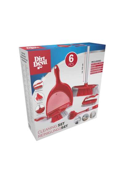 DİRT DEVIL 6 Piece Cleaning Set (Broom, Broom Handle, Floor Brush, Carpet Brush, Dustpan, Toilet Brush)