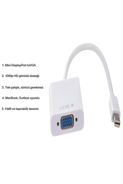 Anunnaki MiniDP Mini DisplayPort To VGA Dönüştürücü Çevirici Adaptör Mini Display Port'dan Vga'ya