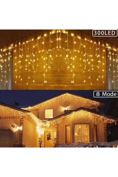 OLLEVRA 8 Fonksiyonlu 16 Saçaklı Perde Led 3 Metre (Günışığı) YILBAŞI