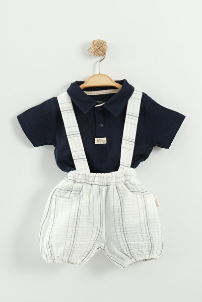 Mini Baray Baby Boy Shirt, T-Shirt and Suspender Shorts 3-Piece Set (9-12-18-24 Months)