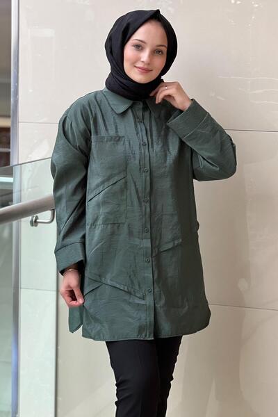 Ceremony Front Buttoned Long Shirt with Pocket Detail