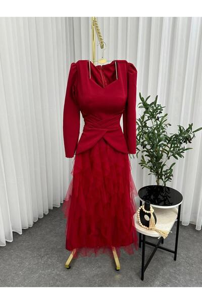 JOUNGIER Red dress on soft tulle