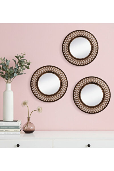 SyaMAG Set of 3 decorative mirrors, wavy edge design, bronze, 25 cm diameter