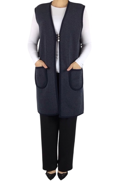 ECE GİYİM Women's Patterned Three Button Thick Winter Vest