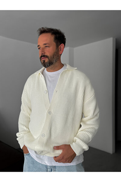 BYBASICMAN Ecru Buttoned Oversize Knit Cardigan Df-002